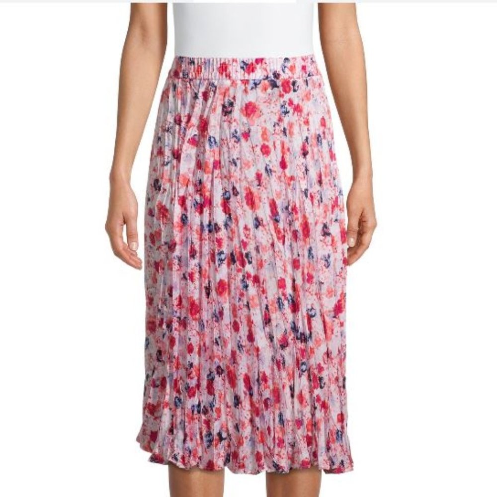 Time and Tru Floral Midi Crinkle Skirt